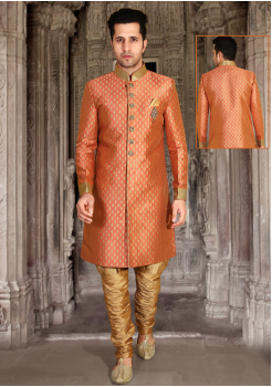 Bright Peach with Gold Color Designer New Indo Western Sherwani